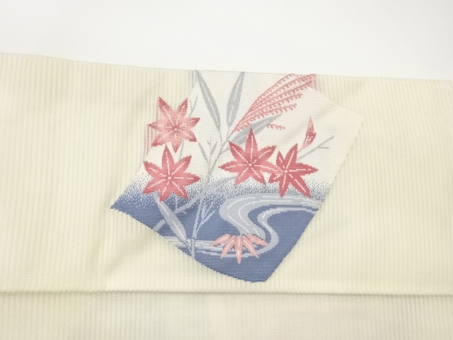  絽色紙に草葉・流水模様織出し名古屋帯